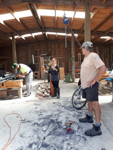 Pete, Lynn and Jamie at work in the shed